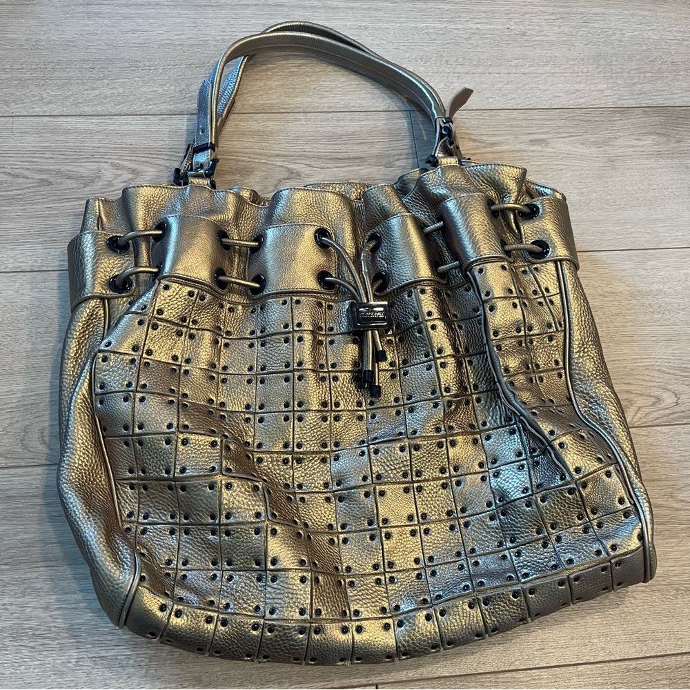 Burberry Prorsum Large Calfskin Gold Studded Warrior Bag Leather Metallic